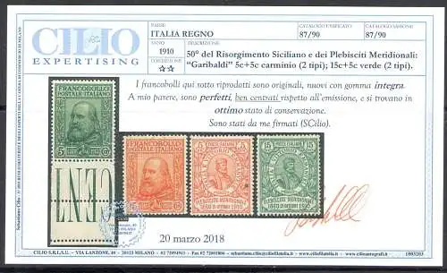 1910 Italien - Königreich - Garibaldi, Sächsischer Katalog Nr. 87-90, 4 Werte, postfrisch **