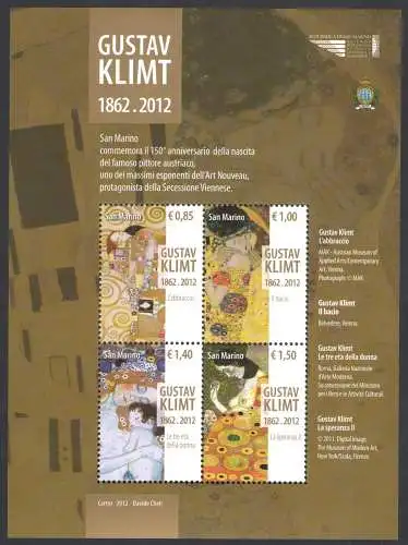 2012 San Marino Zettel Gustav Klimt BF 116 MNH**