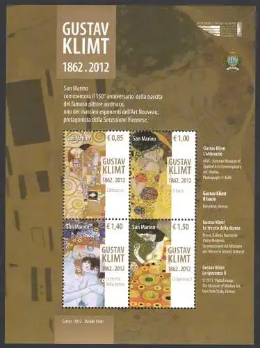 2012 San Marino, Gustav Klimt Zettel, Blatt Nr. 116 - postfrisch**