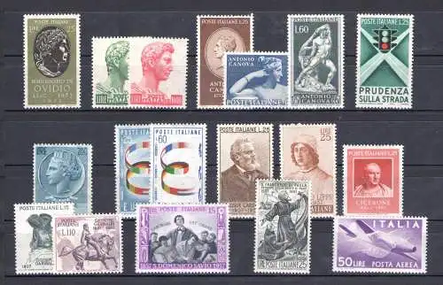 1957 Italien Republik, neue Briefmarken, komplettes Jahrjahr 18 Werte, neu, postfrisch**