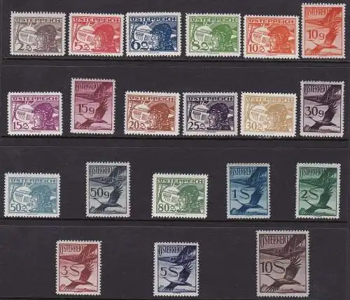 1925-30 ÖSTERREICH, Luftpost Nr. 12/31 - 20er Wertesatz - Pilotenkopf und Vögel - postfrisch**