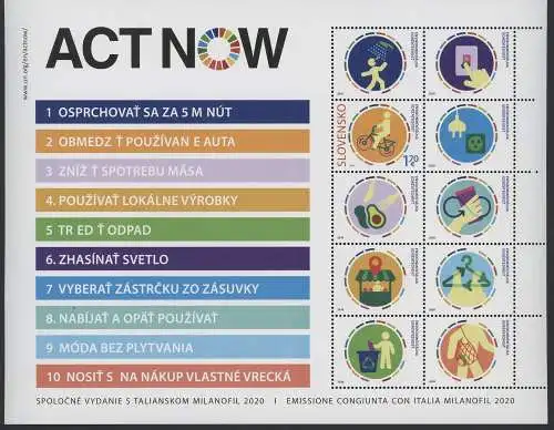 2020 Slowakei, Act Now - Gemeinsame Ausgabe - Blatt Nr. 105 - postfrisch**