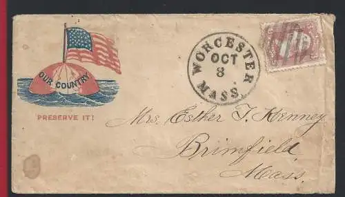 1861 USA, Nr. 22 3 Cent. rosa auf patriotischem Buchstaben