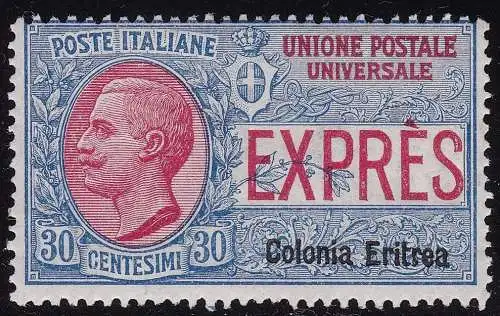 1909 Eritrea, Espresso Nr. 2, 30c. blau und rot, postfrisch**