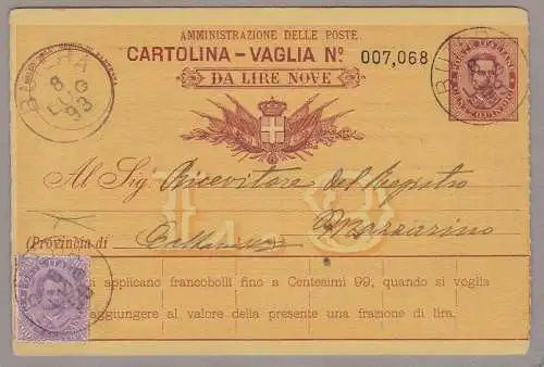 1889 Königreich Italien, Nr. 47 60 Cent. violett isoliert auf AK Vaglia SELTEN