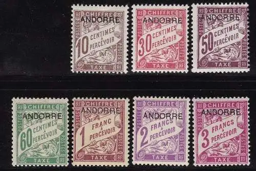 1931 FRANZÖSISCHES ANDORRA, Steuernr. 2/8 7 MNH/** Werte