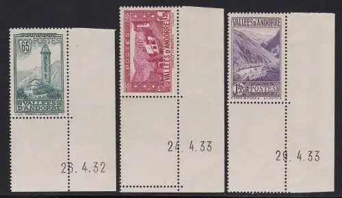 1932-33 FRANZÖSISCHES ANDORRA, Nr. 36/39A/40A 3 MNH/** TOP Werte
