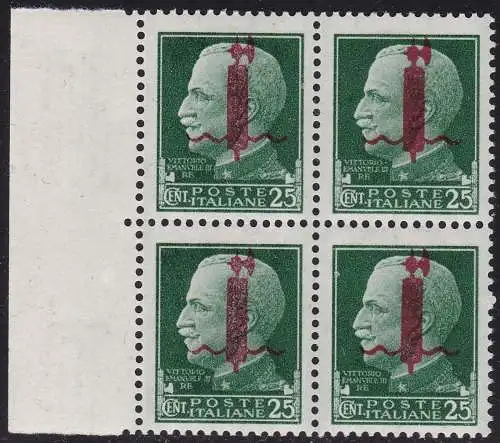 1944 RSI, Nr. 490 25c. grün QUARTINA MNH/** Signiert Oliva