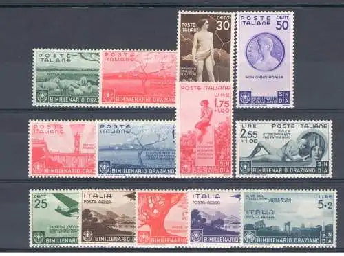 1936 Italien, Königreich, zweitausend Jahre Geburt von Horaz, 13 Werte - komplette Serie - postfrisch ** Nr. 398/05 + Luftpost 95/99