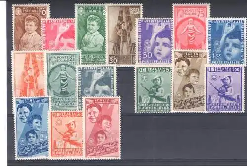 1936 Italien - Königreich, Sommerkolonien, 16 Werte - Komplette Serie - postfrisch ** 406/15 + Luftpost 100/05