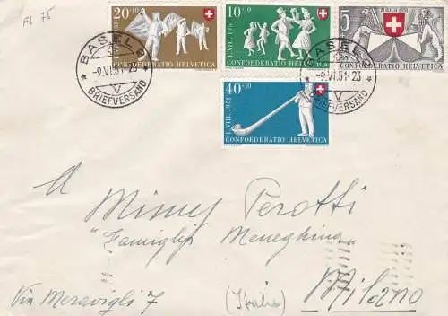 1951 SCHWEIZ Zum. PP 51/53+55 auf Brief erste Tage der Nutzung