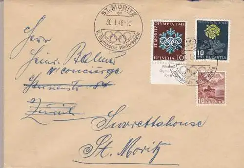 1948 SCHWEIZ, Zum. 26w auf Brief mit Absage der Olympischen Winterspiele