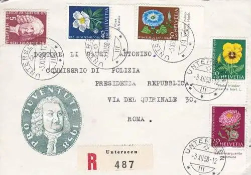 1958 SCHWEIZ, Zum. PJ 173/177 komplette Serie auf Brief