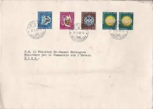 1948 SCHWEIZ, Zum. 25w/28w komplette Serie auf Brief, erste Tage der Nutzung