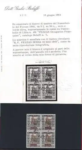 1943 FEZZAN - Nr. 7 - Pittorica 5f. auf 50c.GEBRAUCHTES QUARTIN STORNIEREN I. TAG