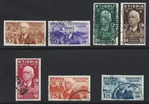 1936 ÄTHIOPIEN, Nr. 1/7, GEBRAUCHTE SERIE, Vittorio Emanuele III, gebrauchte Briefmarken