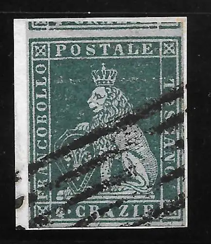 1851 Toskana, Nr. 6. Blaugrün auf Blau auf Fragment Abkürzung E.Diena/Bolaffi