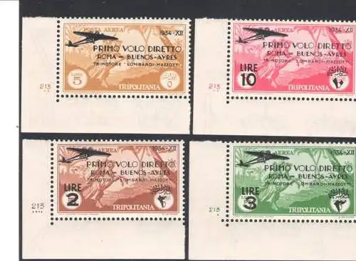 1934 Tripolitanien, Rom - Buenos Aires, komplette Serie mit Tischnummer, Luftpost, Nr. 30/33 - postfrisch**