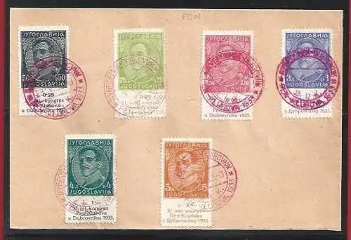 1933 JUGOSLAWIEN - Michel-Katalog Nr. 249/254 - Einheitlicher Katalog 231/236 Umschlag