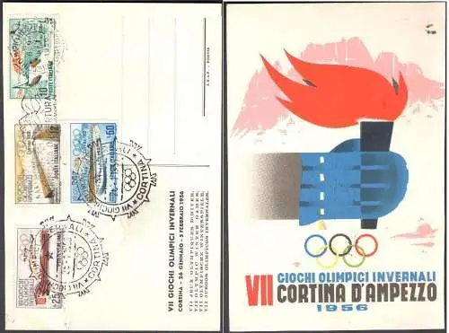 1956 Republik Offizielle Postkarte VII Winterspiele Vorhang und Serie Nr. 793/6