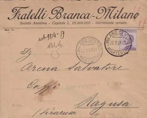1924 Italien - Königreich, gereister Werbebrief der Brüder Branca