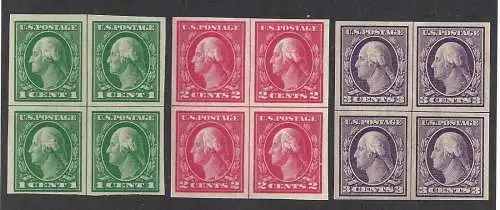 1916-17 USA, Nr. 322-324 UNGEZAHNTES QUARTINA POSTFRISCH/**