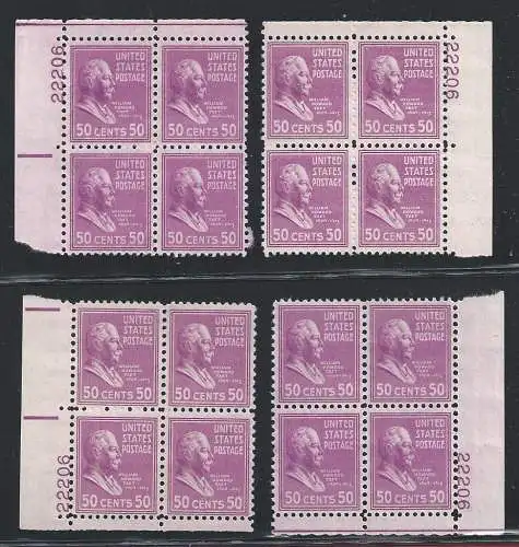 1938 USA, Nr. 619 50 m. lila mnh/** 4 quartine