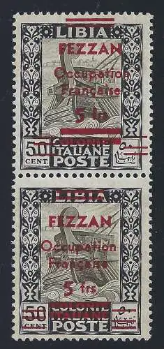 1943 FEZZAN - Nr. 7 - Malerisches Paar 5f. auf 50c. POSTFRISCH/** Unterschrift Bolaffi VARIETA'