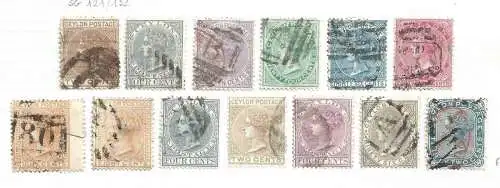 1872-80 CEYLON - SG Nr. 121/134 13 Werte (siehe Scan) GEBRAUCHT