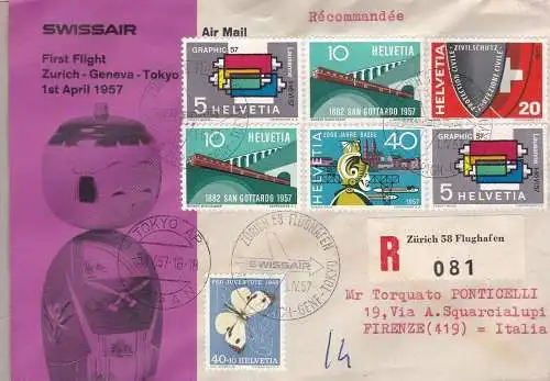 1957 SCHWEIZ - SWISSAIR FIRST FLUG ZÜRICH-GENF-TOKIO