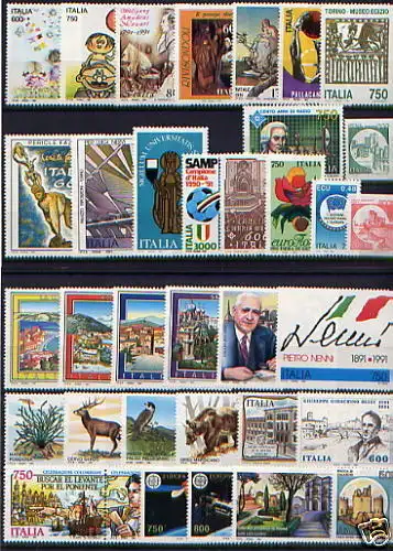 1991 Italien Republik, Vollständiges Jahr, neue Briefmarken, 35 postfrisch Werte**