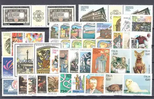 1993 Italien Republik, neue Briefmarken, Vollständiges Jahr 42 Werte + 1 Blatt + 1 Heft (Rate) postfrisch**
