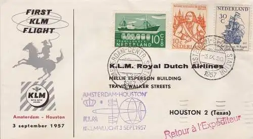 1957 HOLLANDA/NIEDERLANDE - KLM ERSTER FLUG AMSTERDAM-HOUSTON