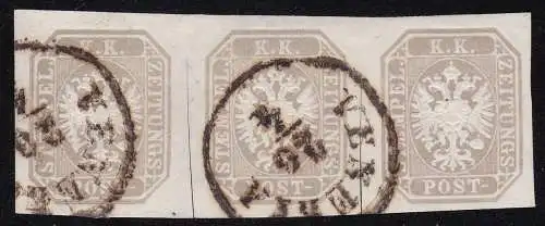 1863 LOMBARD VENETO, G 11a (1,05 kr.) lilacegrau braun STREIFEN 3 GEBRAUCHT