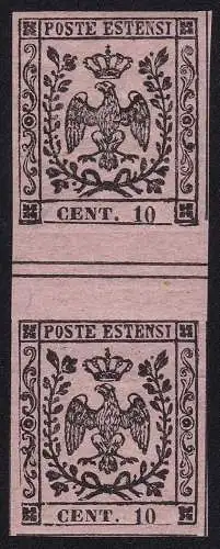 1852 MODENA, Nr. 2 - 10 Cent. rosa UNGEFALTETER GRUPPENZWISCHENRAUM POSTFRISCH**