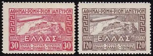 1933 GRIECHENLAND, Luftpost 5+7 Zeppelin 2 Werte postfrisch/**