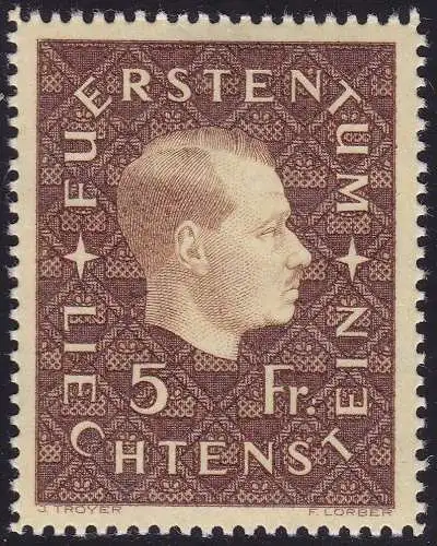 1939 Liechtenstein, Nr. 158 5f. braun rot postfrisch/**