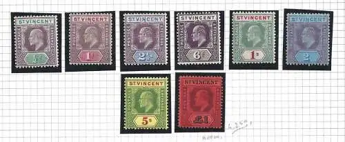 1904-11 ST. VINCENT - SG 85/93 8 MLH/* Werte