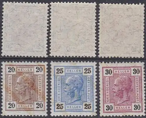 1904 ÖSTERREICH - Nr. 87/89 - Bildnis von Francesca Giuseppe - Helle diagonale Linien - 3 mnh-Werte**