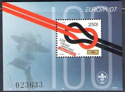 2007 EUROPA CEPT Albanien - Shqiperia, Blatt - Souvenirblatt, 100 Jahre Pfadfinder, postfrisch**