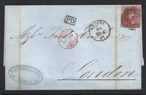 1861 Belgien - Nr. 12a 40 Cent König Leopold I. BUCHSTABE