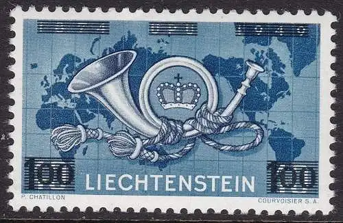 1950 Liechtenstein, Nr. 250 1f. auf 40r. blau postfrisch/**