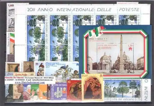 2011 Vatikan, neue Briefmarken, komplettes Jahr, 30 Wert + 3 Blätter + 1 Heft + 1 Mini-Blatt Wälder - postfrisch **