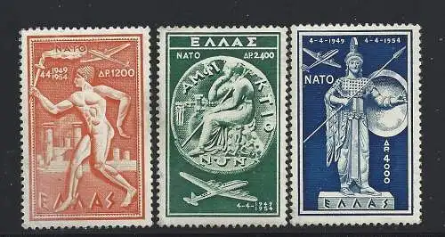 1954 Griechenland, Luftpost Nr. 66/68 - NATO - 3 Werte - postfrisch**