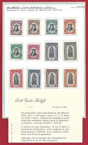 1935 SAN MARINO - Nr. 193/204, Delphisch, 12 Werte, MNH** - Bolaffi Zertifikat