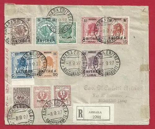 1927 Italienische Kolonien, italienische Kolonien, ERITREA, Buchstabe mit Nr. 54/60 + 77/79 - Sehr selten und interessant