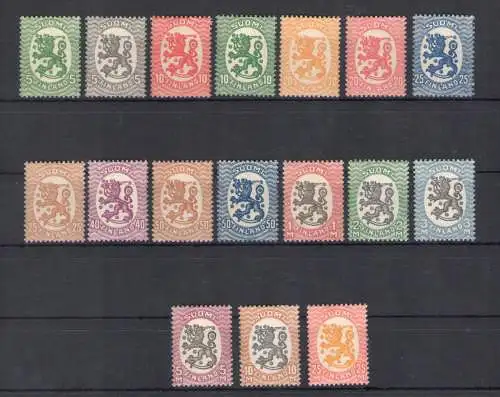 1917-21 FINNLAND - Nr. 66/82, kriechender Löwe, 17 postfrisch Werte**