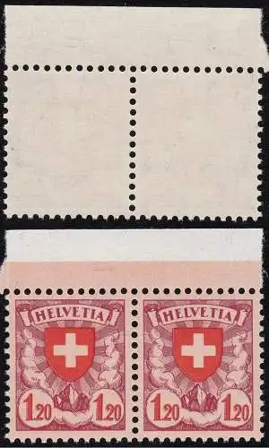 1933-34 SCHWEIZ, Nr. 209b, geprägtes gestrichenes Papier, Kreuz und Schild, Paar, postfrisch**