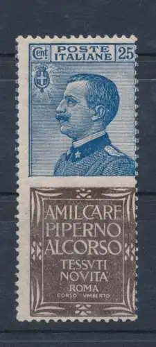 1924 Königreich Italien, Werbung Nr. 6, Cent.25 PIPERNO MNH ** Zertifikat. Cilio