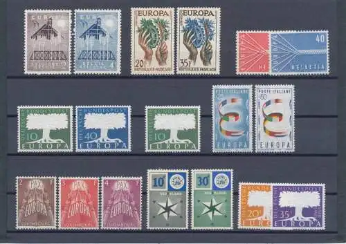 1957 EUROPA CEPT, komplettes Jahr, neue Briefmarken, 8 Länder 18 Werte, postfrisch**
